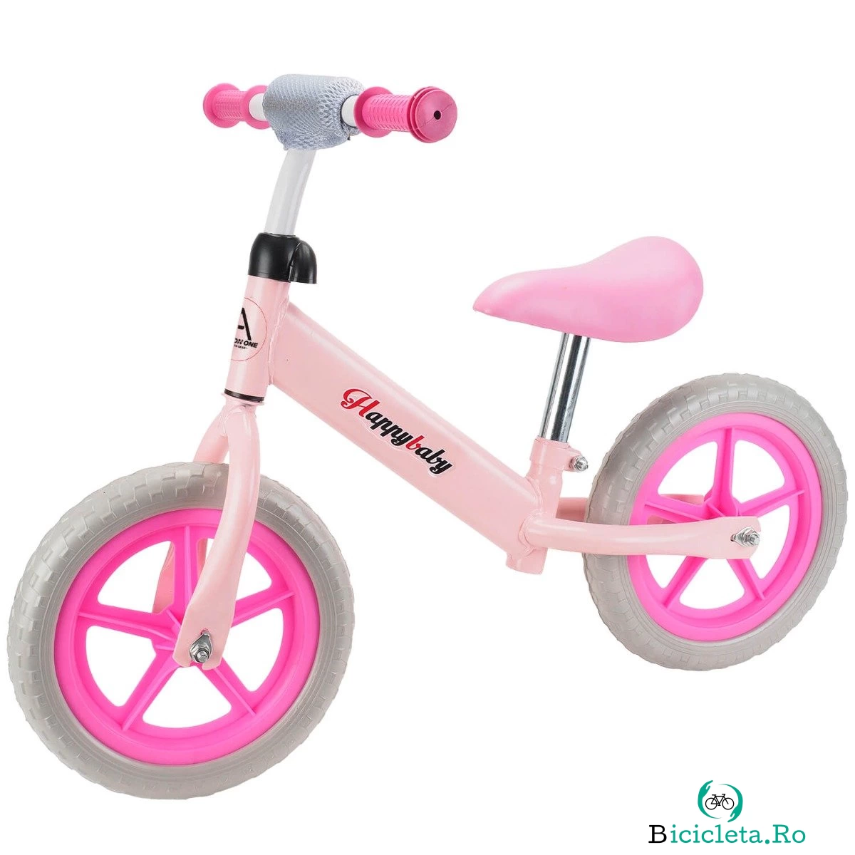 Bicicleta fara pedale pentru copii, Action One, Happy Baby, 12 inch, Roz