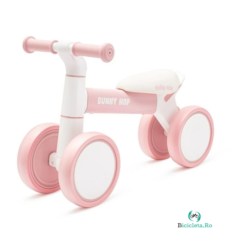 Bicicleta fara pedale, Baby Mix, Bunny Hop, Cu 4 roti, Cu sistem inovator de directie, Stabila, Pana la 25 kg, 12 luni+, Pink