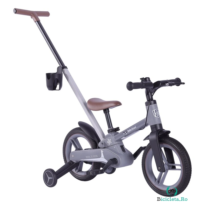 Bicicleta multifunctionala, 4 in 1, Bebe Stars, Speedy, Cu maner telescopic pentru ghidaj, Pana la 40 kg, 2 ani+, Conform cu EN 71-1,2,3, CE, Grey