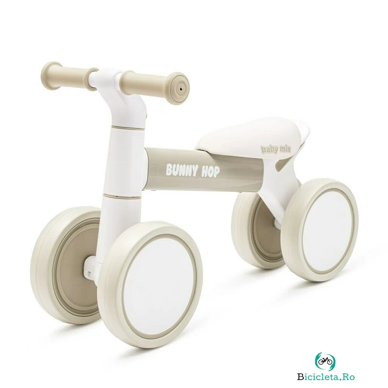 Bicicleta fara pedale, Baby Mix, Bunny Hop, Cu 4 roti, Cu sistem inovator de directie, Stabila, Pana la 25 kg, 12 luni+, Warm Grey